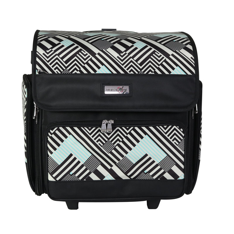 Everything Mary Deluxe Collapsible Rolling Craft Case, Teal Geometric